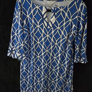 Blue white geometric patterned shift dress